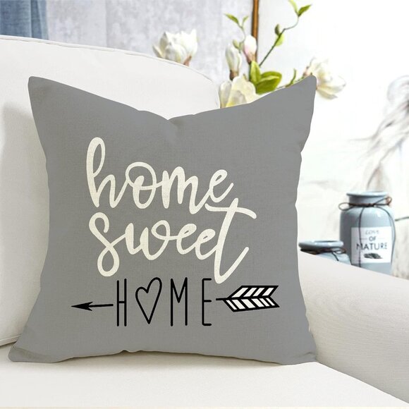 Modern Gray Sofa Pillow Cover Decorative Home Outdoor Linen Fabric Set of 4 - Picture 6 of 8